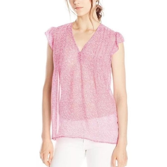 Joie Revolve Macy B Top in Orchid and Porcelain 100% Silk Sheer Size Medium - Picture 1 of 7